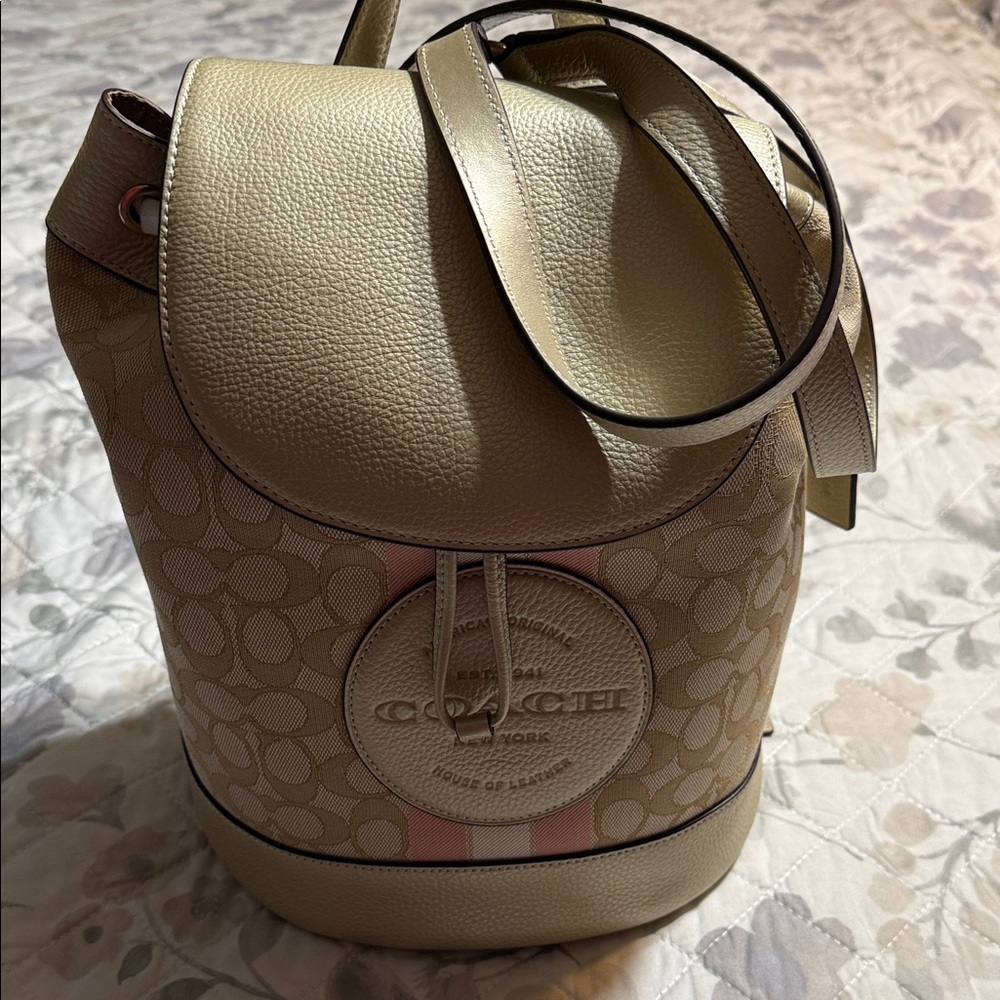 Coach Beige and Pink Signature Backpack